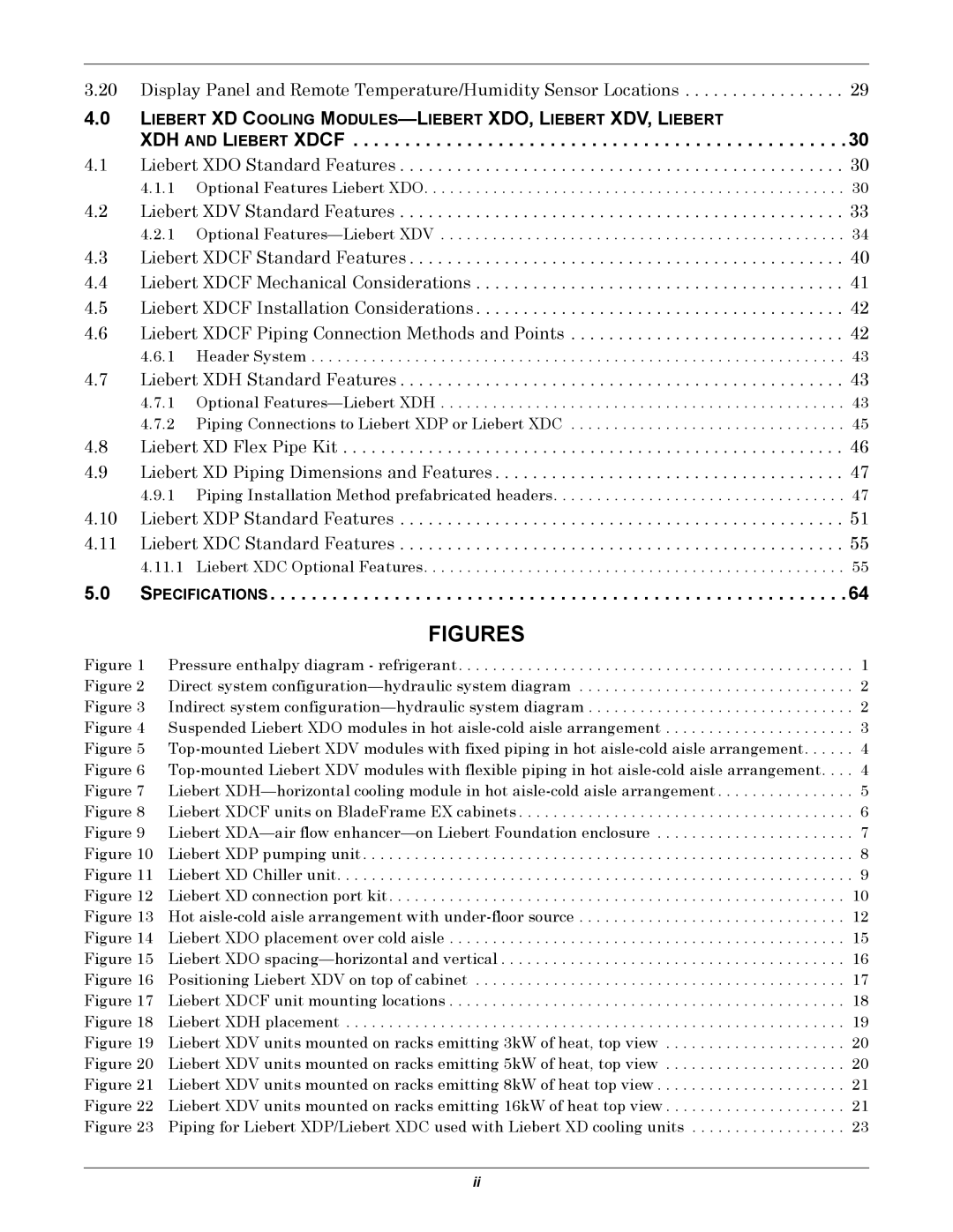 Emerson Xtreme Density manual XDH and Liebert Xdcf, Specifications 