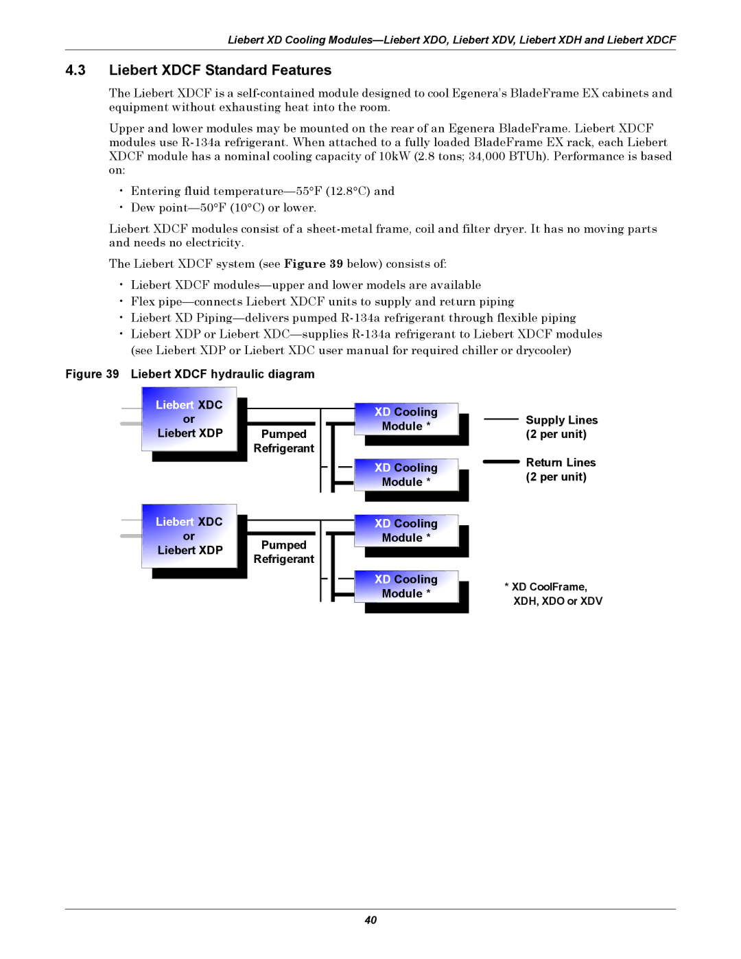 Emerson Xtreme Density manual Liebert Xdcf Standard Features, Liebert XDP, XD CoolFrame, XDH, XDO or XDV 