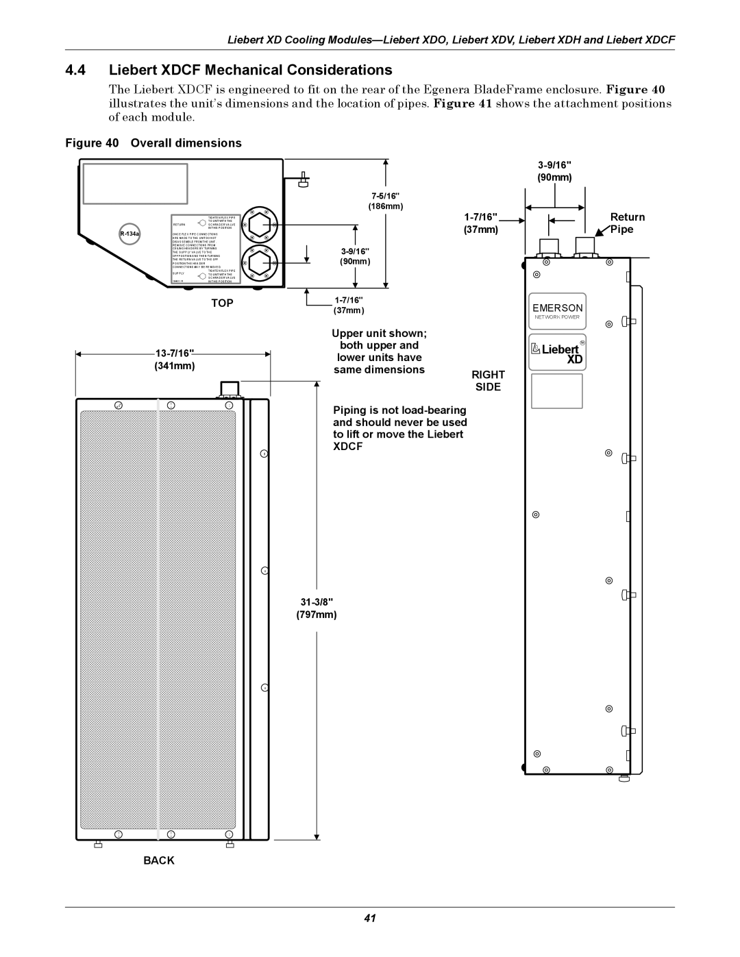 Emerson Xtreme Density manual Liebert Xdcf Mechanical Considerations, Liebert TM, Return Pipe 