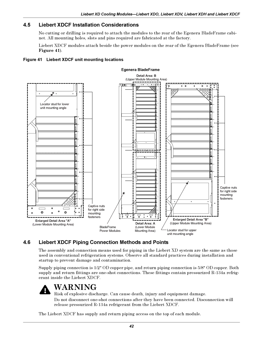 Emerson Xtreme Density manual Liebert Xdcf Installation Considerations, Liebert Xdcf Piping Connection Methods and Points 