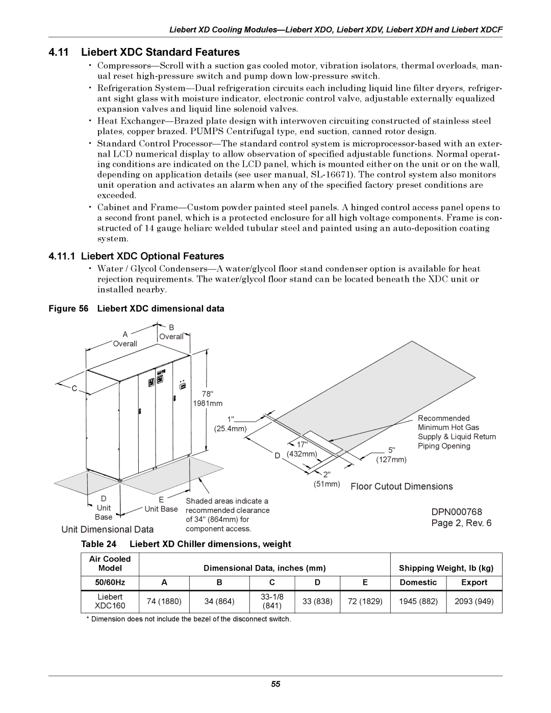 Emerson Xtreme Density manual Liebert XDC Standard Features, Liebert XDC Optional Features 