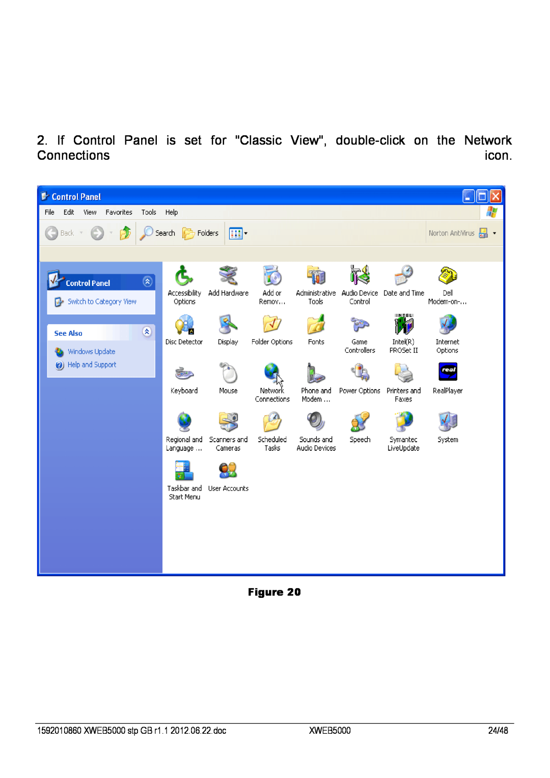 Emerson manual Connections, icon, Figure, XWEB5000 stp GB r1.1 2012.06.22.doc, 24/48 