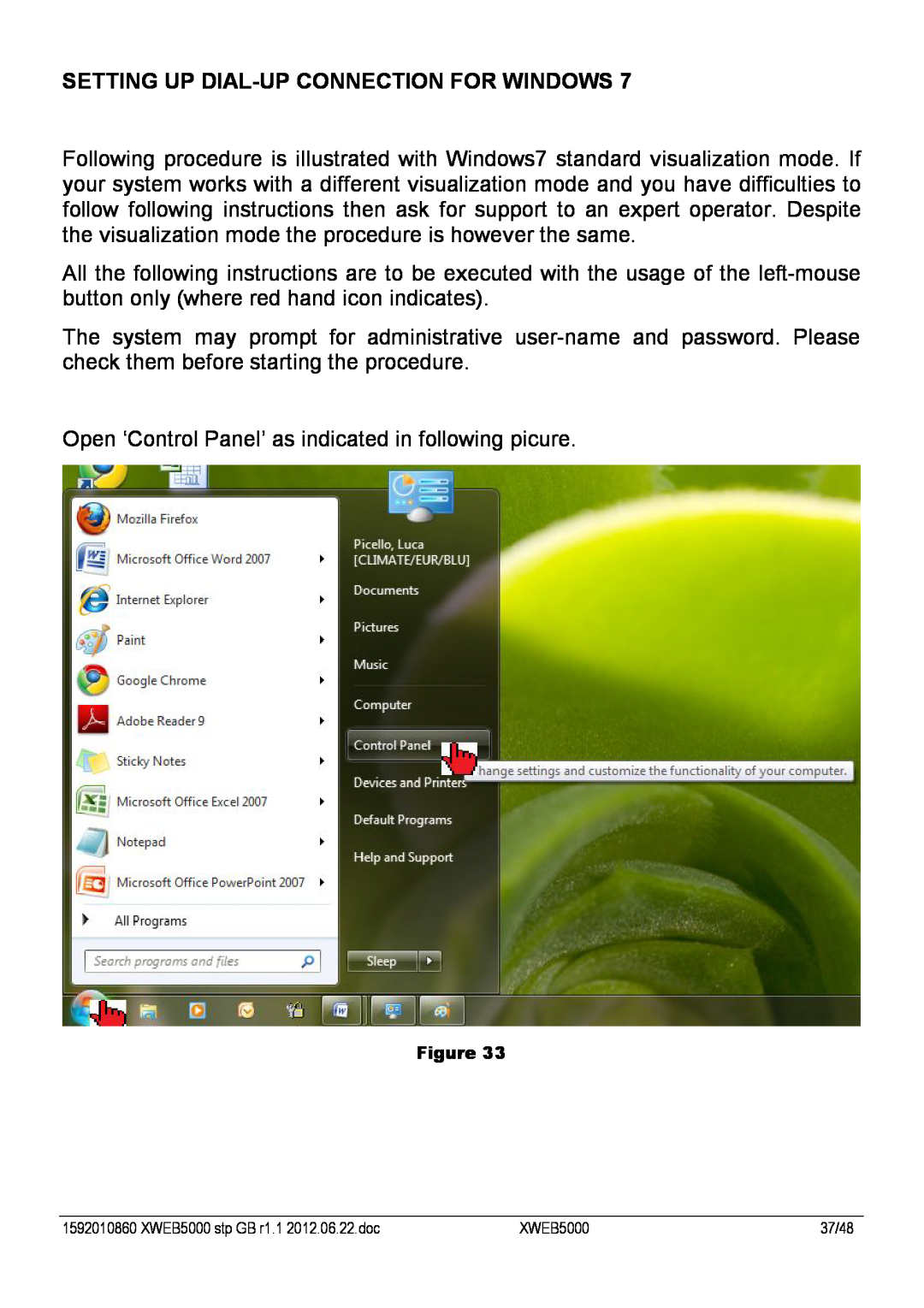 Emerson manual Setting Up Dial-Upconnection For Windows, XWEB5000 stp GB r1.1 2012.06.22.doc, 37/48 