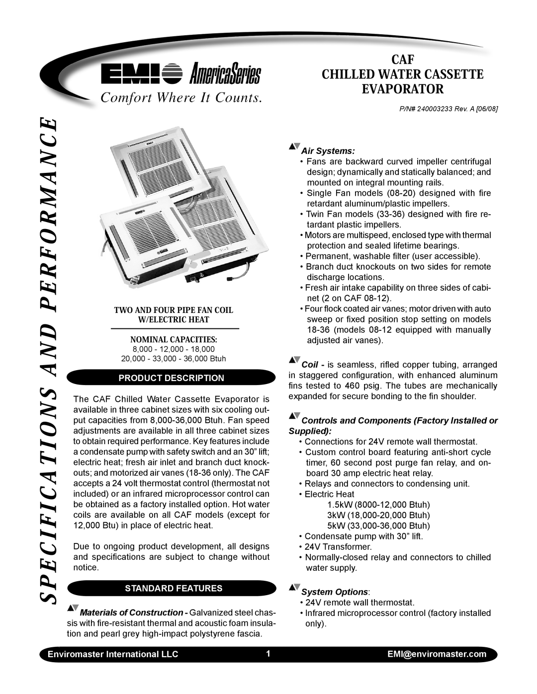 EMI CAF specifications Performance 