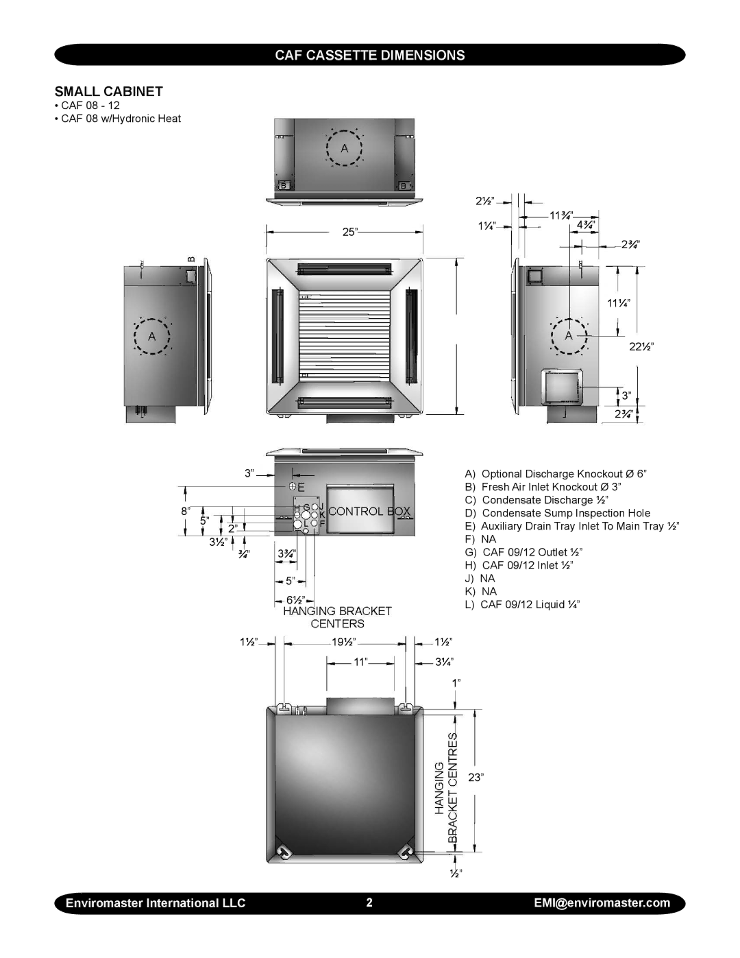 EMI specifications CAF cassette dimensions, Small cabinet 