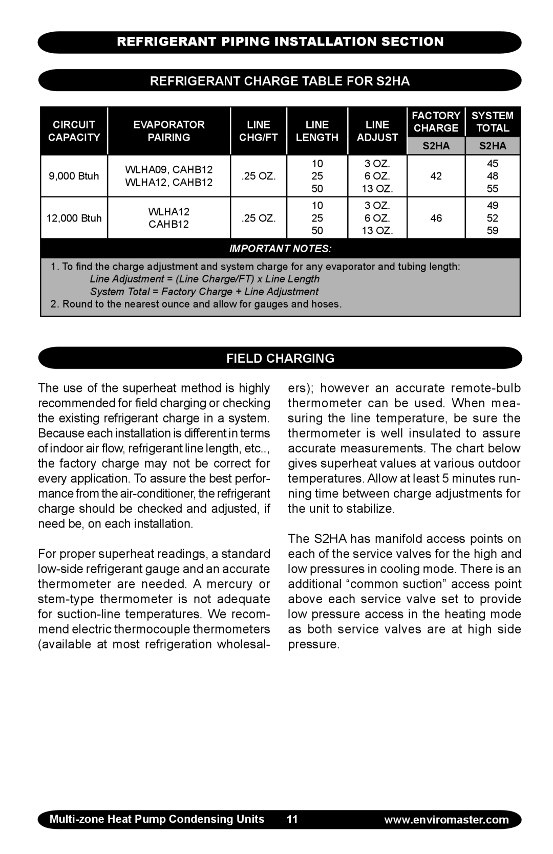 EMI EMI Corp manual Field Charging, Important Notes 