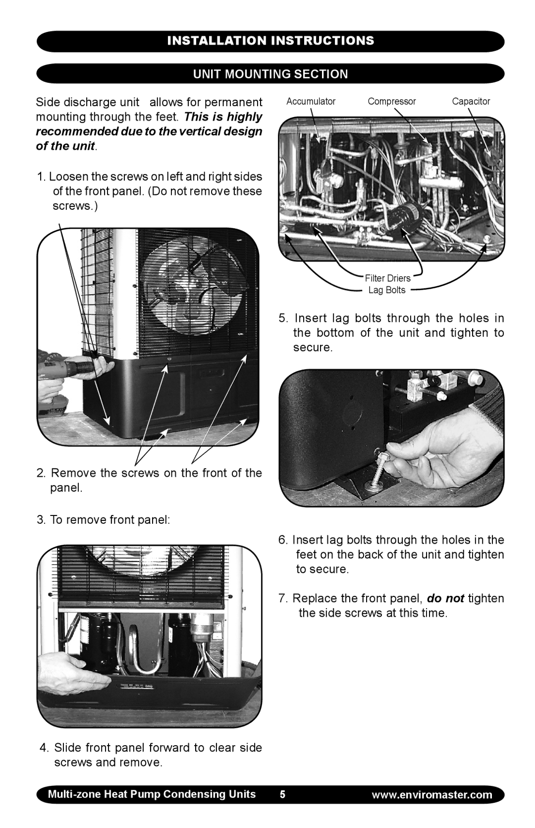 EMI EMI Corp manual Installation Instructions Unit Mounting Section, Recommended due to the vertical design Unit 