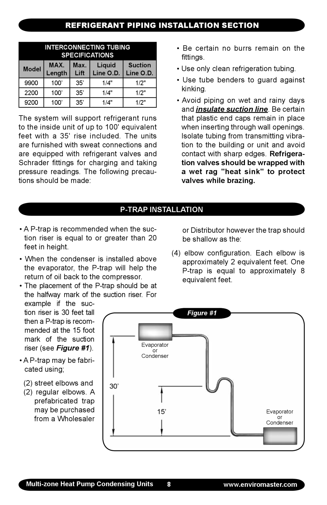 EMI EMI Corp manual Refrigerant Piping Installation Section, Trap Installation 