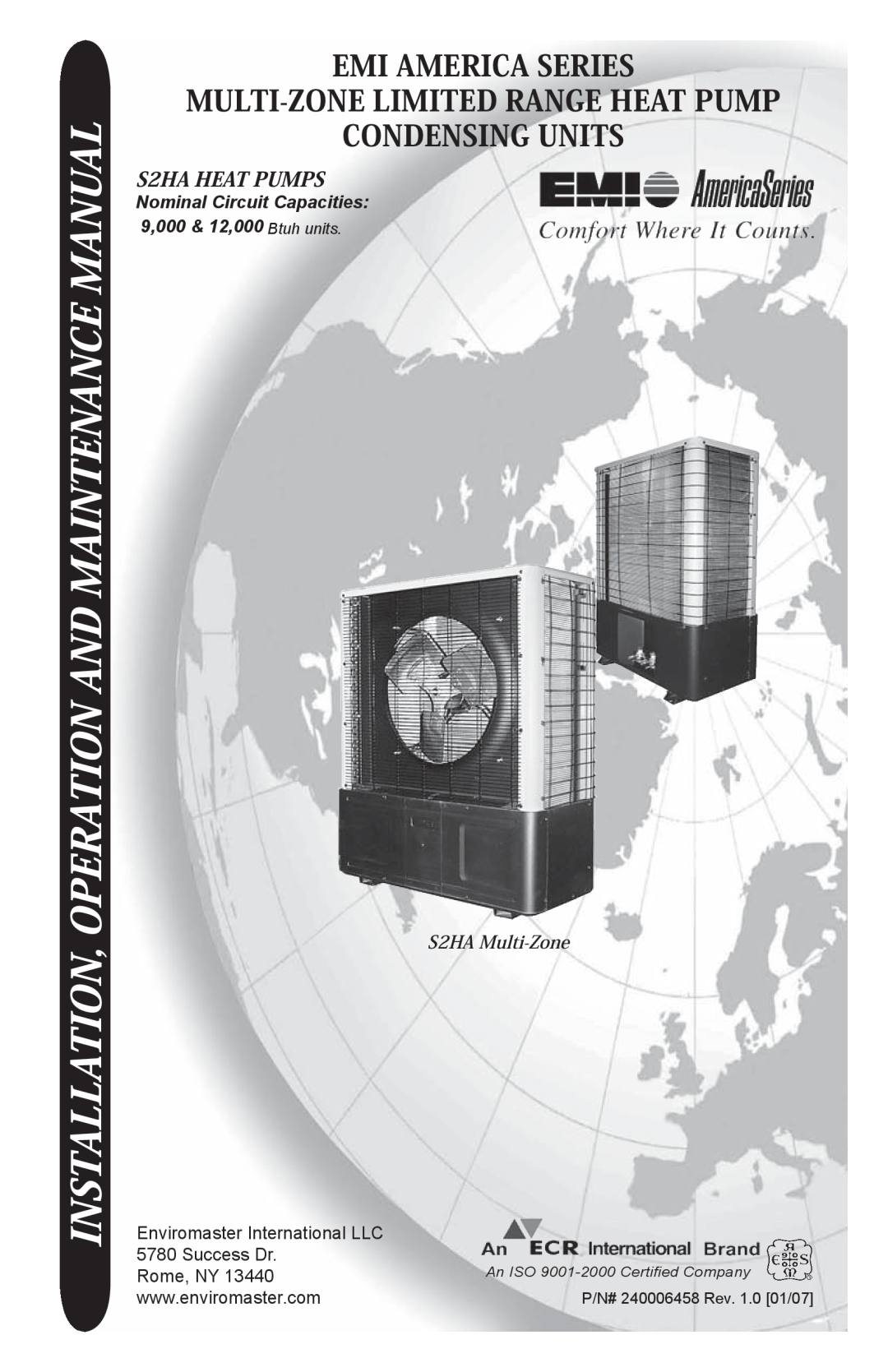 EMI EMI Corp manual Installation, Operation And Maintenance Manual, Emi America Series, Multi-Zonelimited Range Heat Pump 
