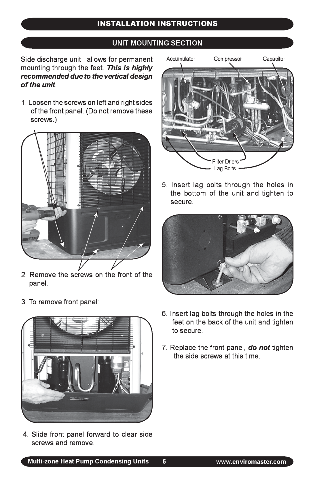 EMI EMI Corp manual Installation Instructions, Unit Mounting Section, recommended due to the vertical design, of the unit 