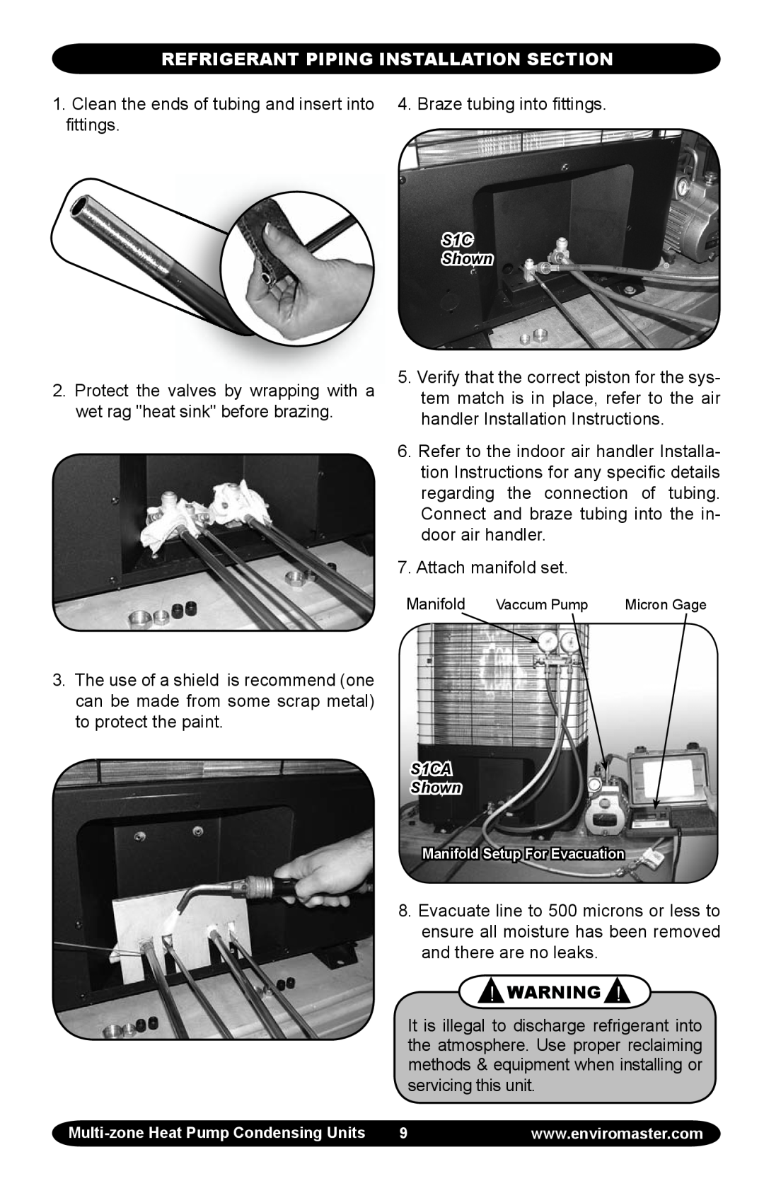 EMI EMI Corp manual Refrigerant Piping Installation Section, Attach manifold set 