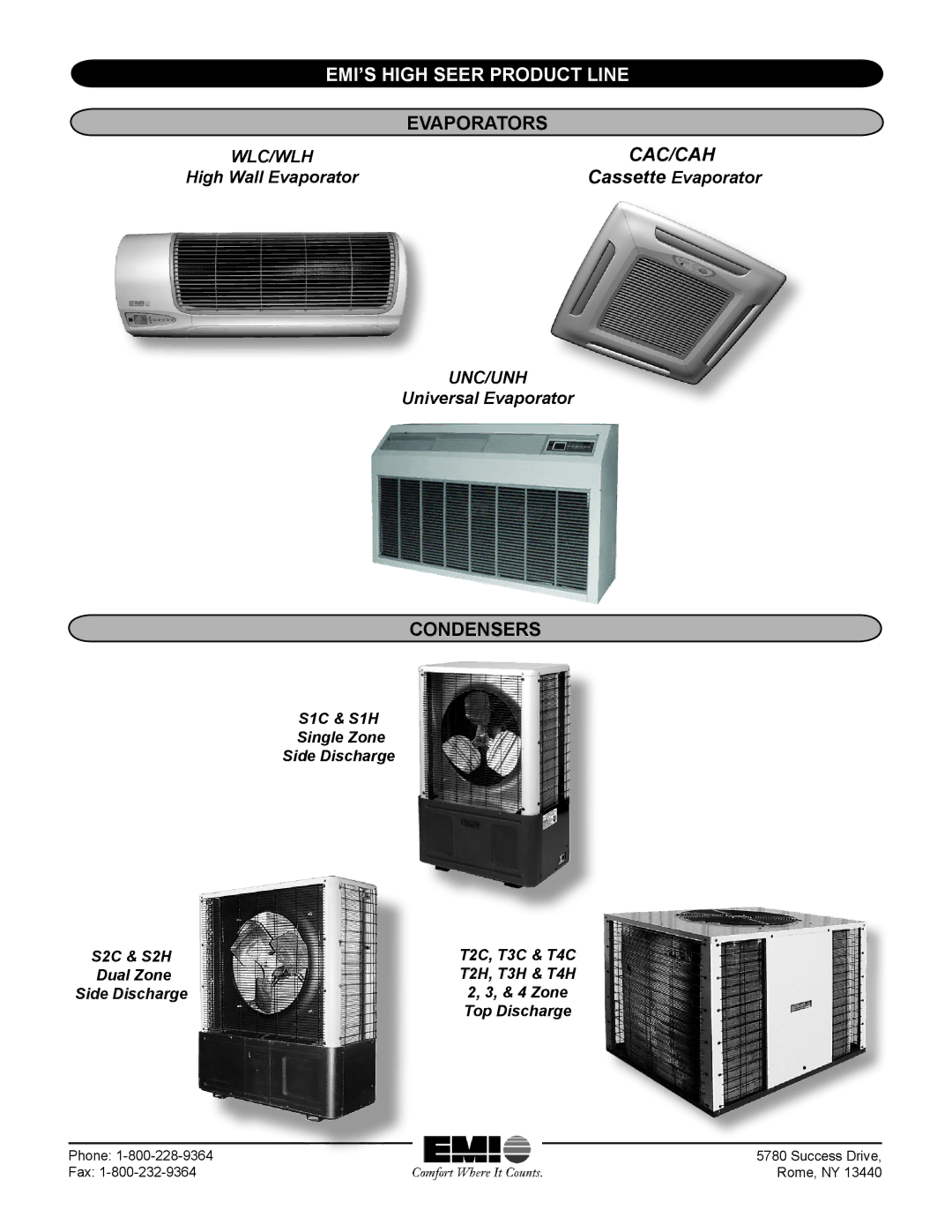 EMI S2H specifications EMI’s High Seer Product Line, Condensers 