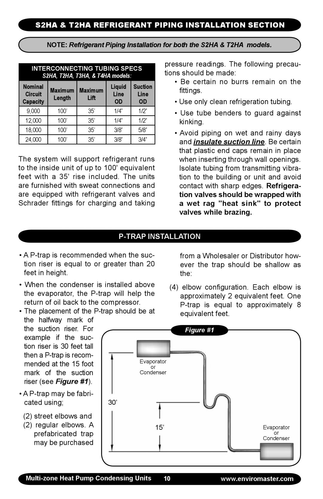 EMI manual S2HA & T2HA Refrigerant Piping Installation Section, Trap Installation 