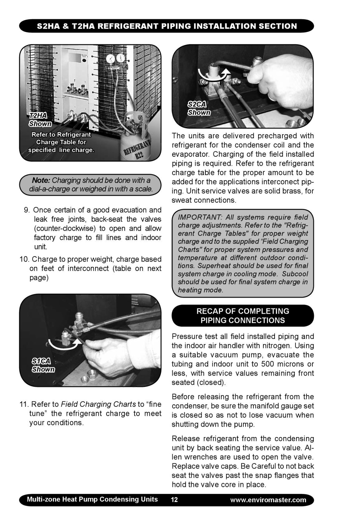 EMI T2HA, S2HA manual Recap of Completing Piping Connections 