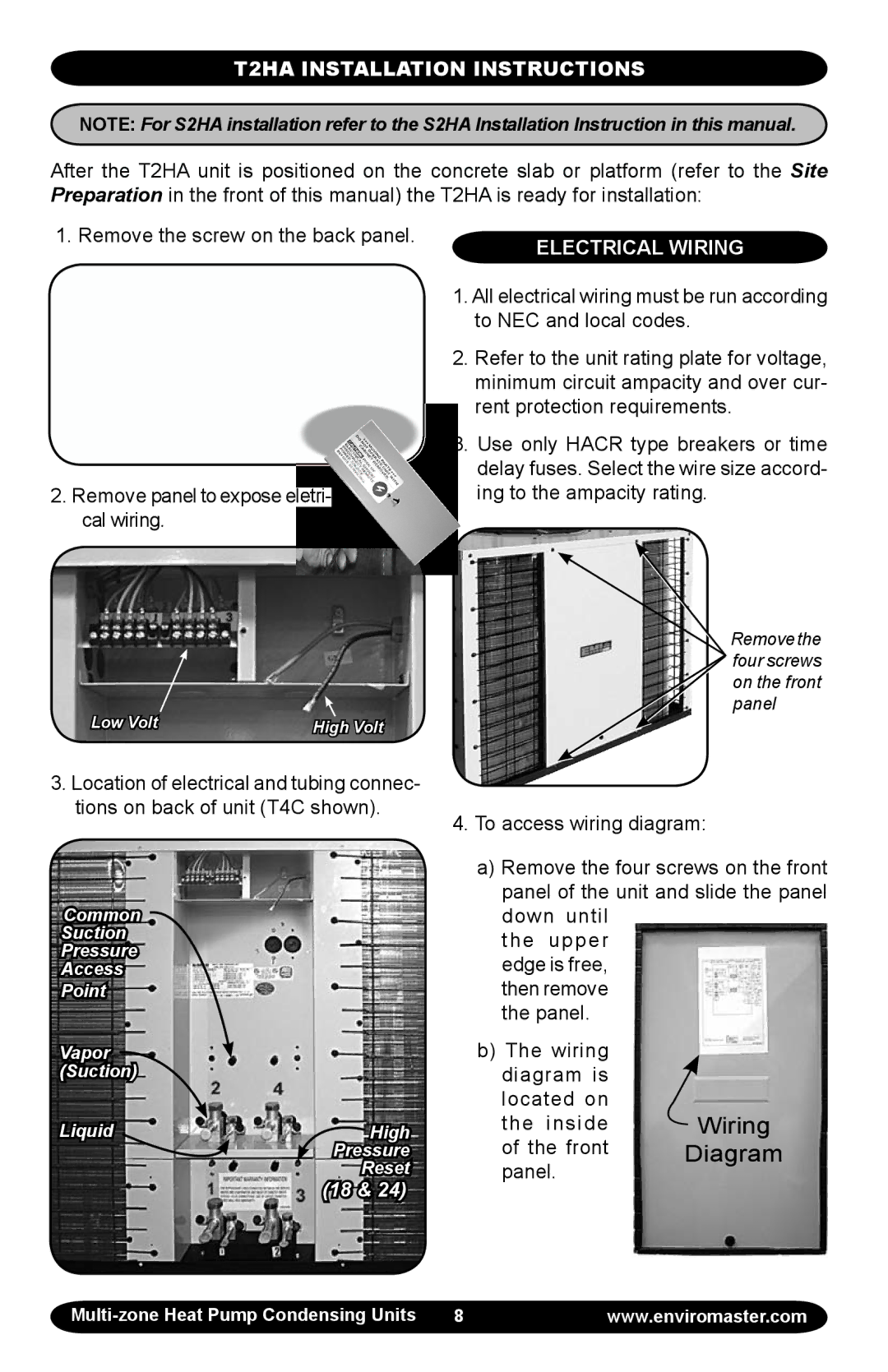 EMI S2HA manual T2HA Installation Instructions, Electrical Wiring 