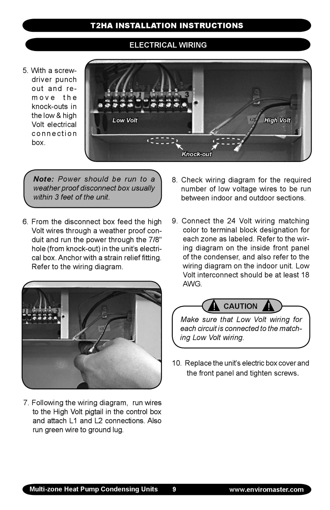 EMI S2HA manual T2HA Installation Instructions Electrical Wiring, N n e c t i o n Box 