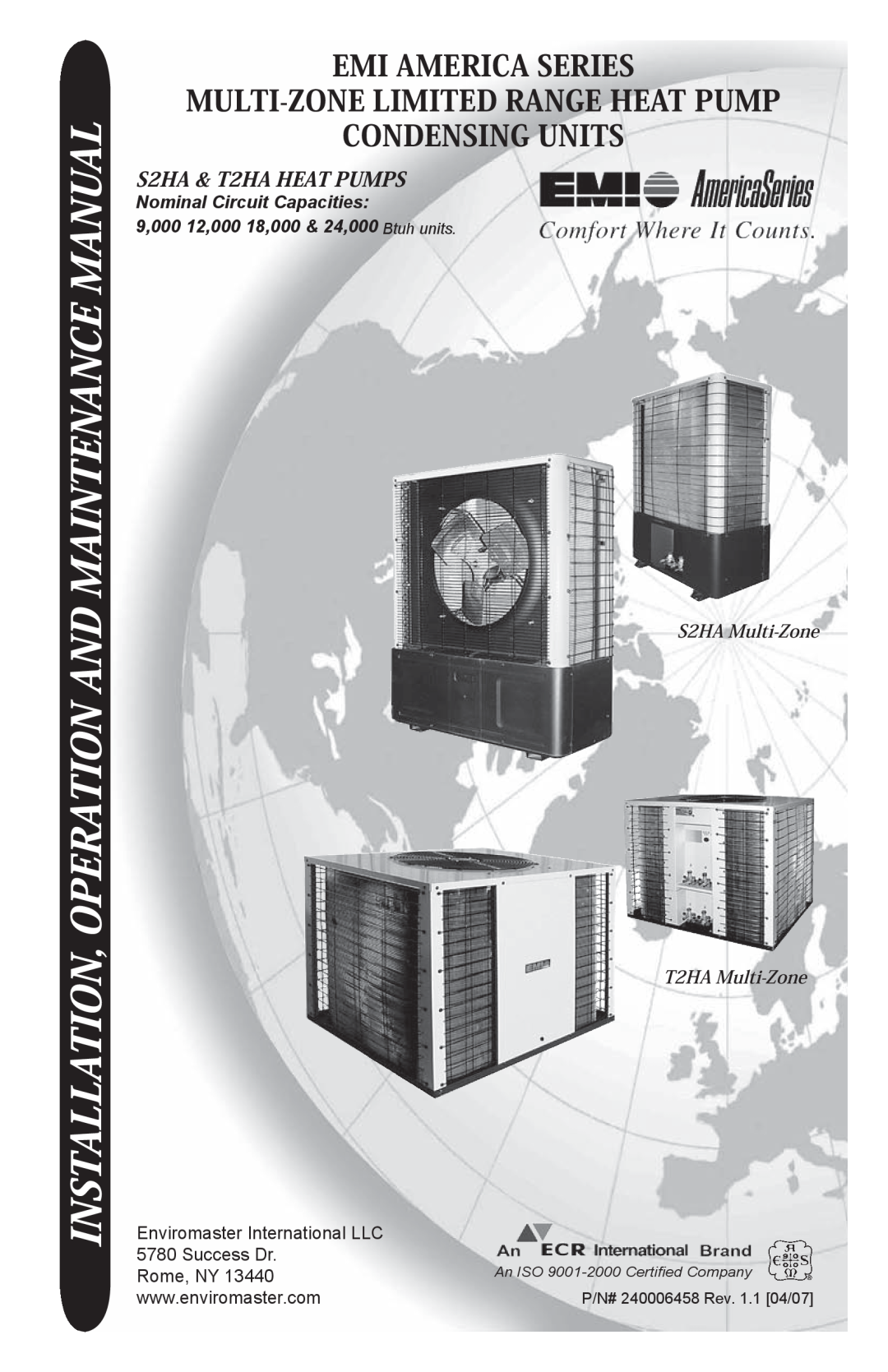 EMI S2HA manual Installation, Operation And Maintenance Manual, Emi America Series, Multi-Zonelimited Range Heat Pump 