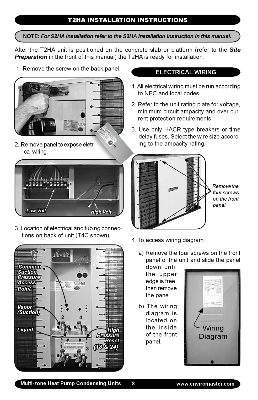 EMI S2HA manual T2HA INSTALLATION INSTRUCTIONS, Electrical Wiring, Diagram 