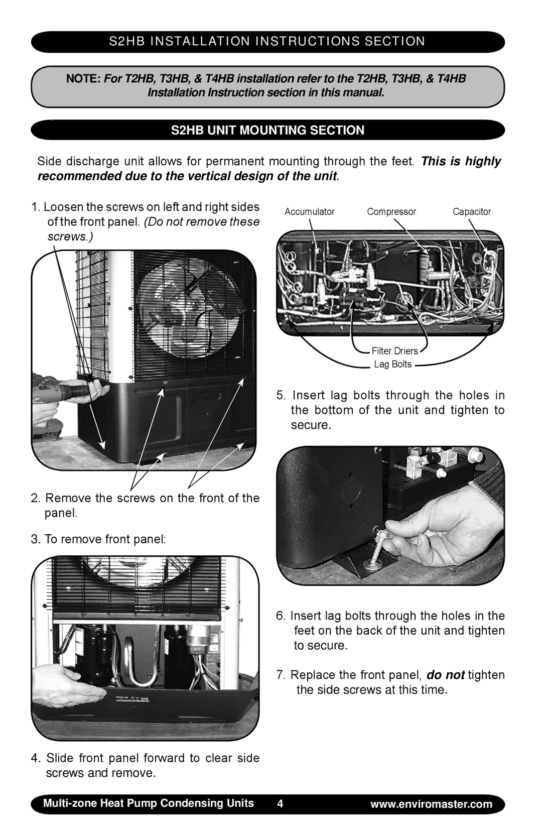 EMI T4HB, T3HB, T2HB manual S2HB Installation Instructions Section, S2HB Unit Mounting Section 