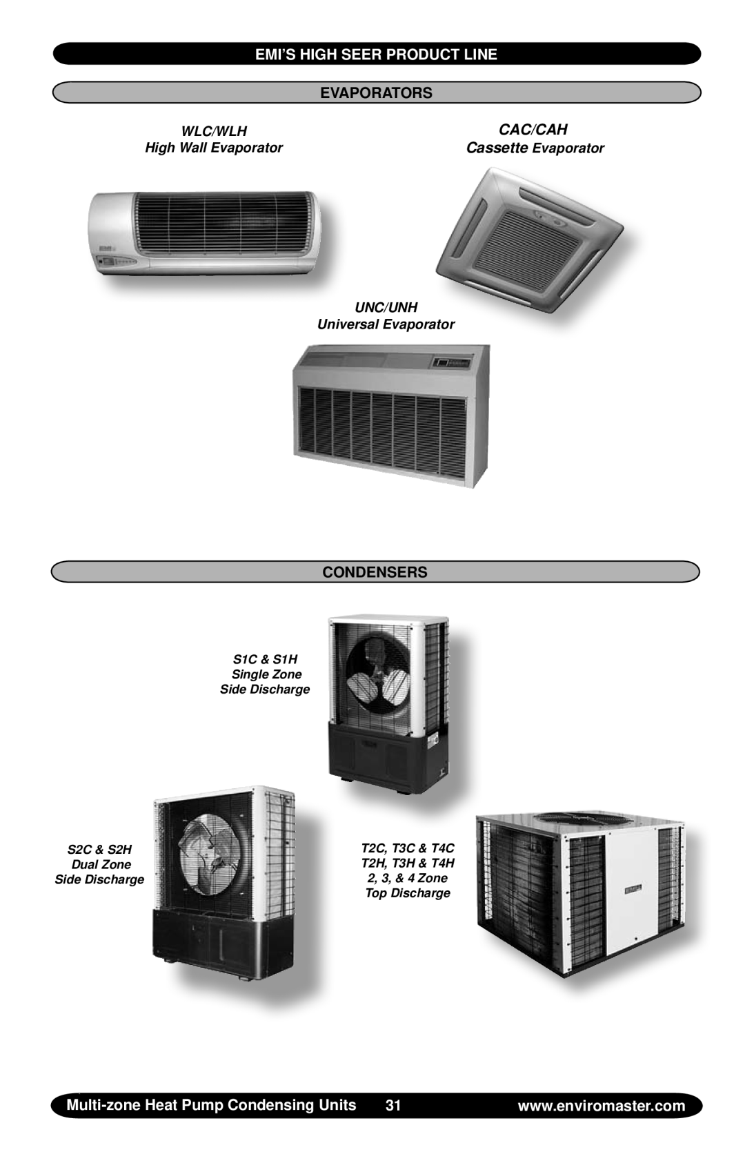 EMI S2HB EMI’s High SEER Product Line, Evaporators, Condensers, High Wall Evaporator, Cassette Evaporator, Top Discharge 