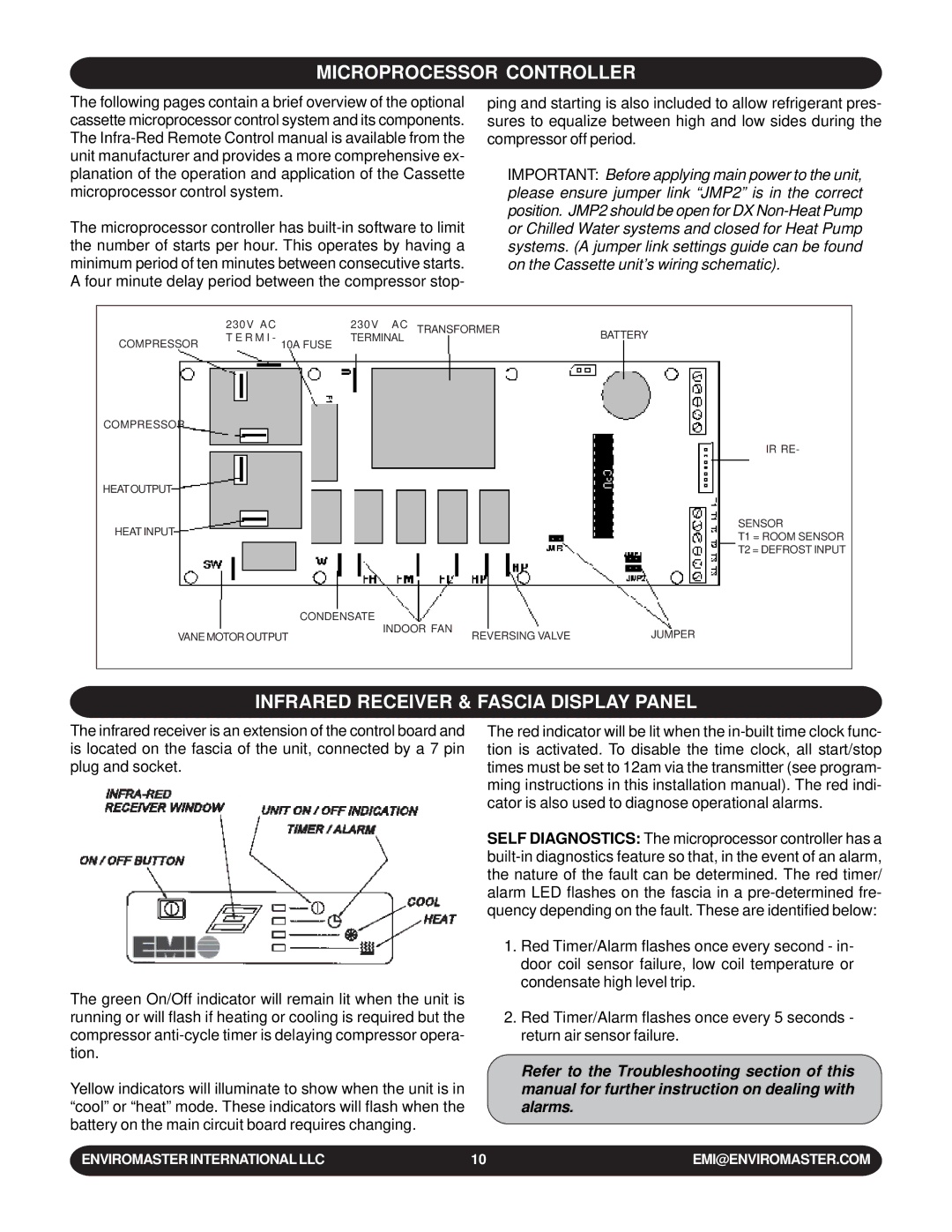 EMI WLCA installation manual Microprocessor Controller, Infrared Receiver & Fascia Display Panel 