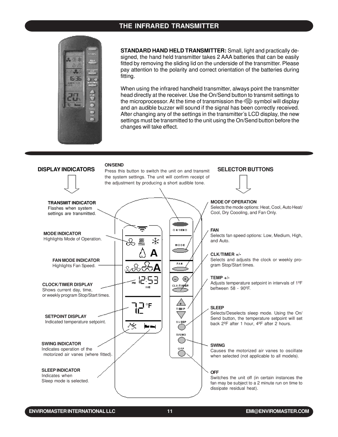 EMI WLCA installation manual Infrared Transmitter, Display Indicators 