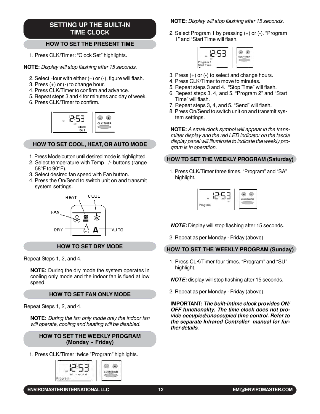 EMI WLCA installation manual Setting UP the BUILT-IN Time Clock, HOW to SET the Present Time 