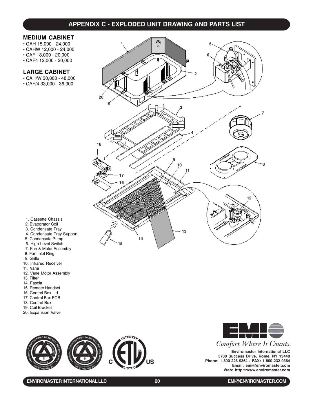 EMI WLCA installation manual Appendix C Exploded Unit Drawing and Parts List, Large Cabinet 