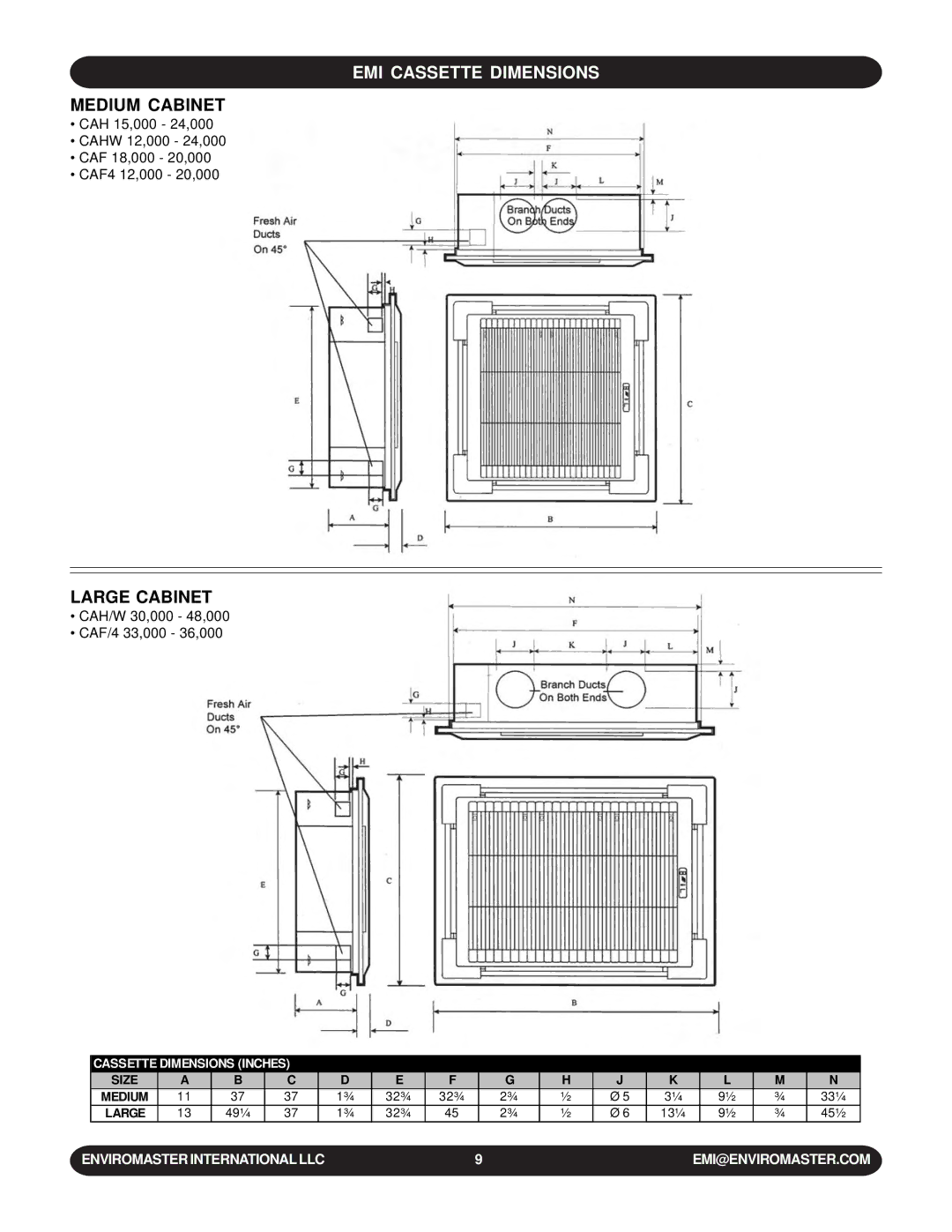 EMI WLCA installation manual Medium Cabinet, Large Cabinet 