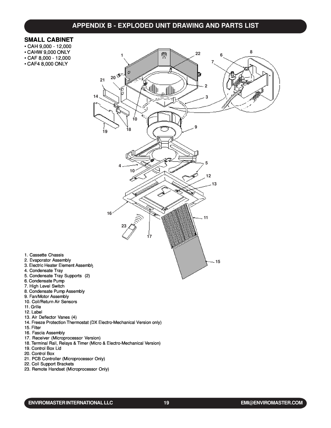 EMI WLCA Appendix B - Exploded Unit Drawing And Parts List, Small Cabinet, Enviromaster International Llc 