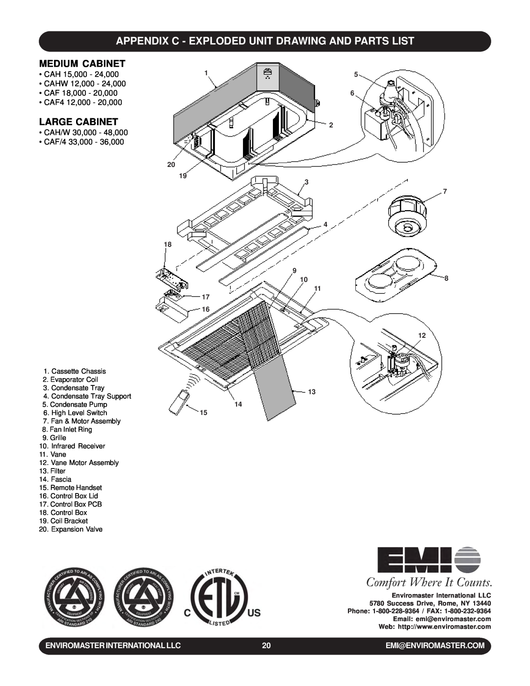 EMI WLCA Appendix C - Exploded Unit Drawing And Parts List, Medium Cabinet, Large Cabinet, CAH 15,000 - 24,000 