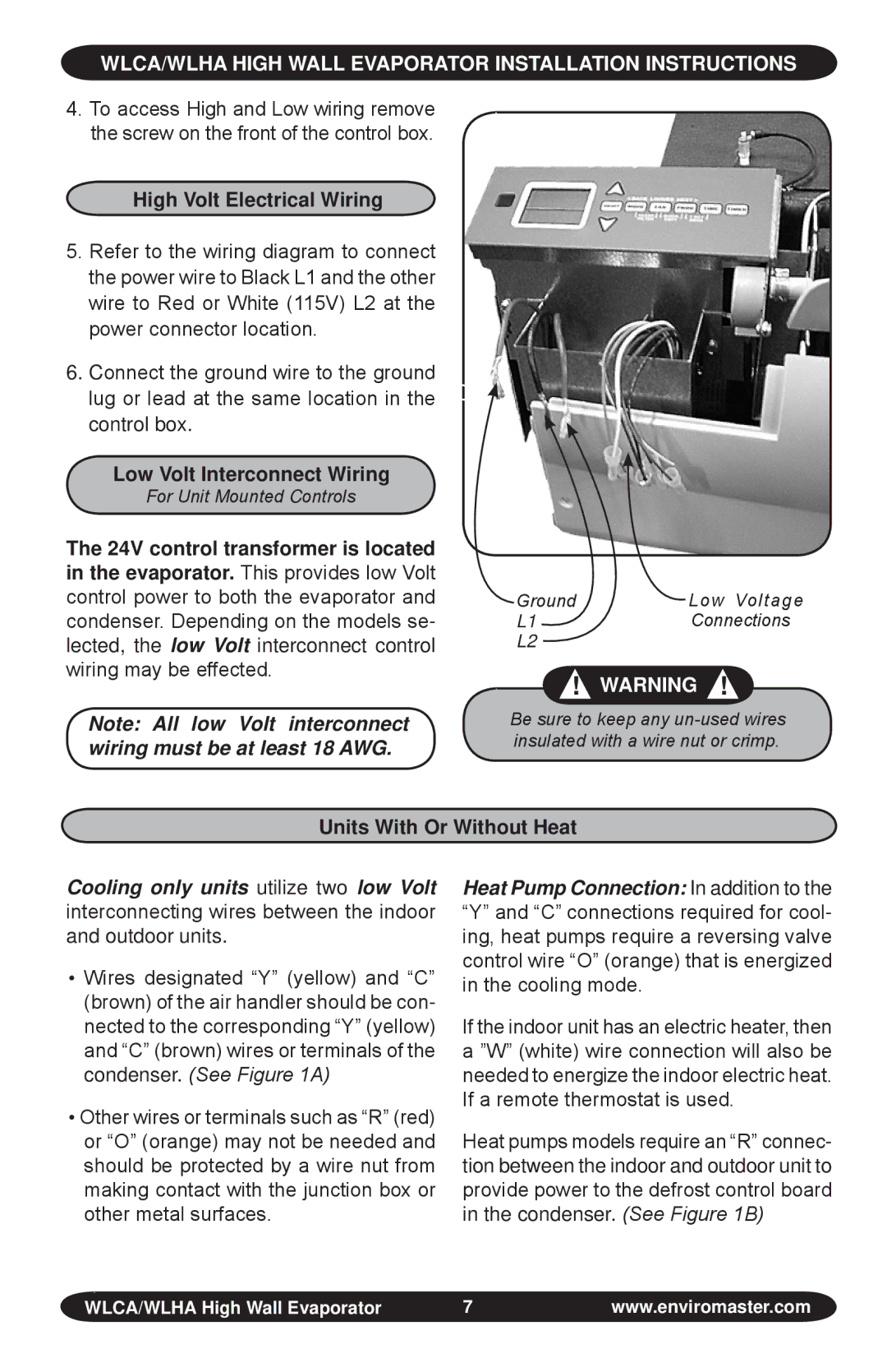 EMI S1C, WLHA manual High Volt Electrical Wiring, Low Volt Interconnect wiring, Wiring must be at least 18 awg 