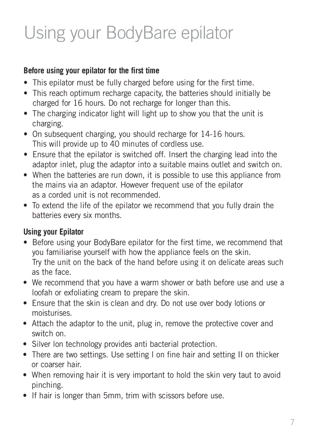 Emjoi AP17LTR manual Using your BodyBare epilator, Before using your epilator for the first time 