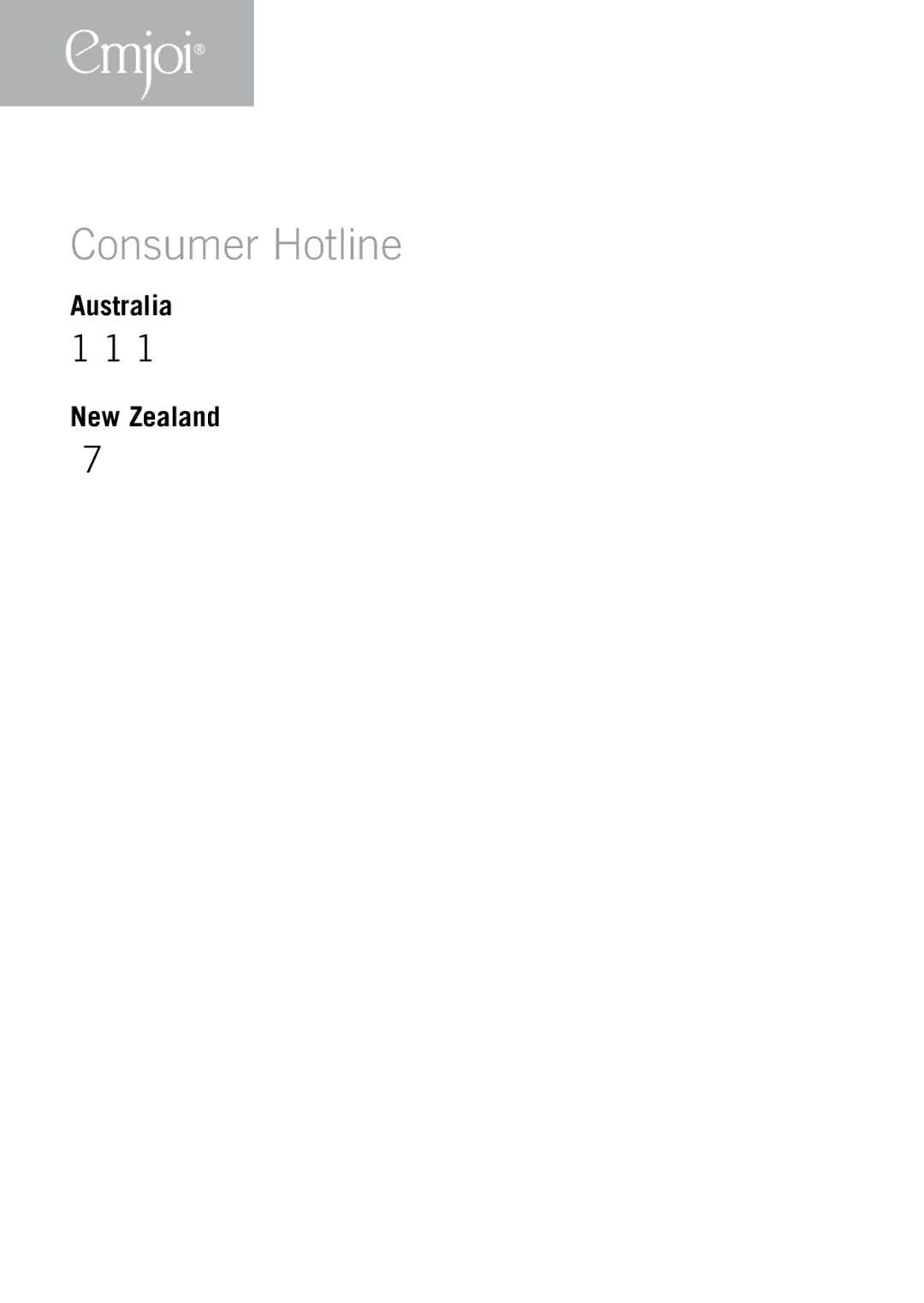 Emjoi AP17UAS manual Consumer Hotline 