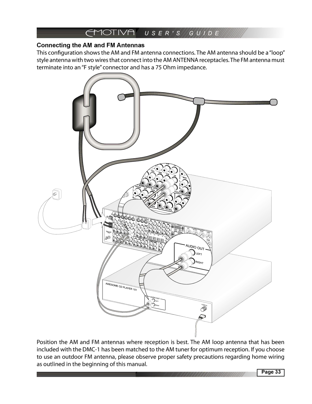 Emotiva DMC-1 manual Connecting the AM and FM Antennas 