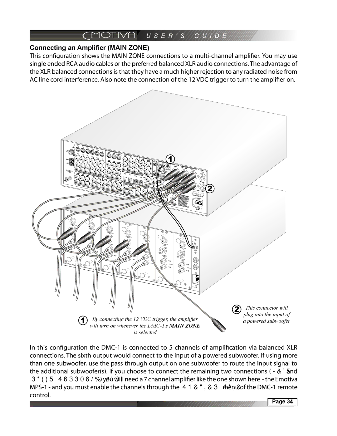 Emotiva DMC-1 manual Connecting an Amplifier Main Zone 