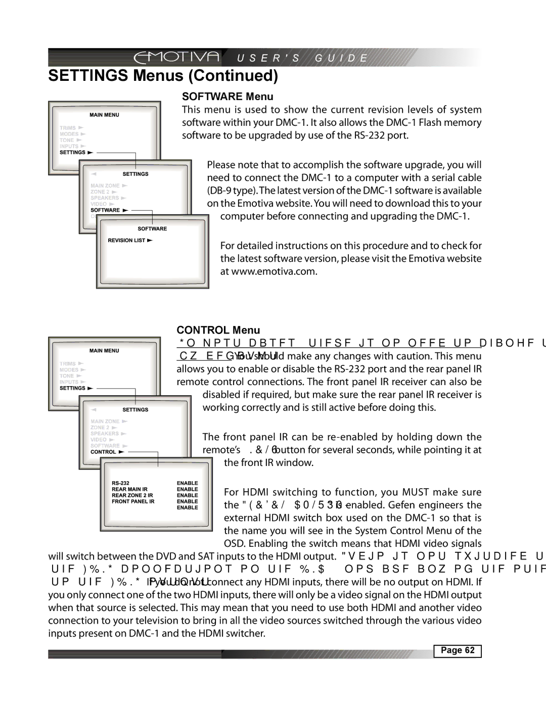 Emotiva DMC-1 manual Software Menu 