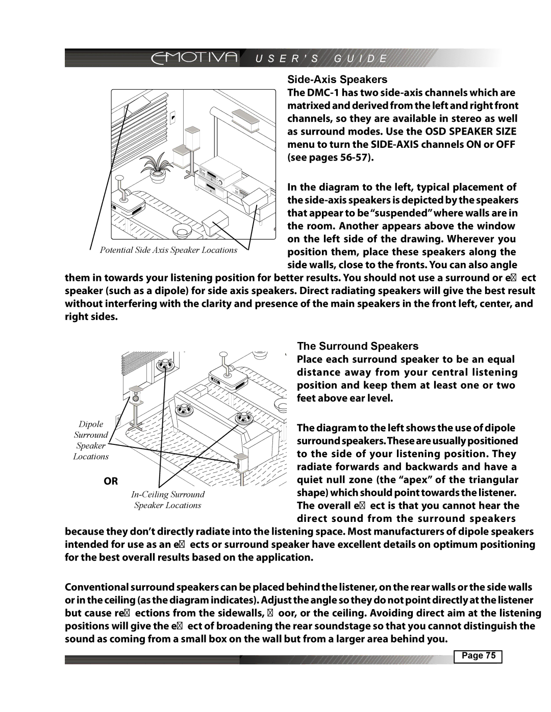 Emotiva DMC-1 manual Side-Axis Speakers, Surround Speakers 