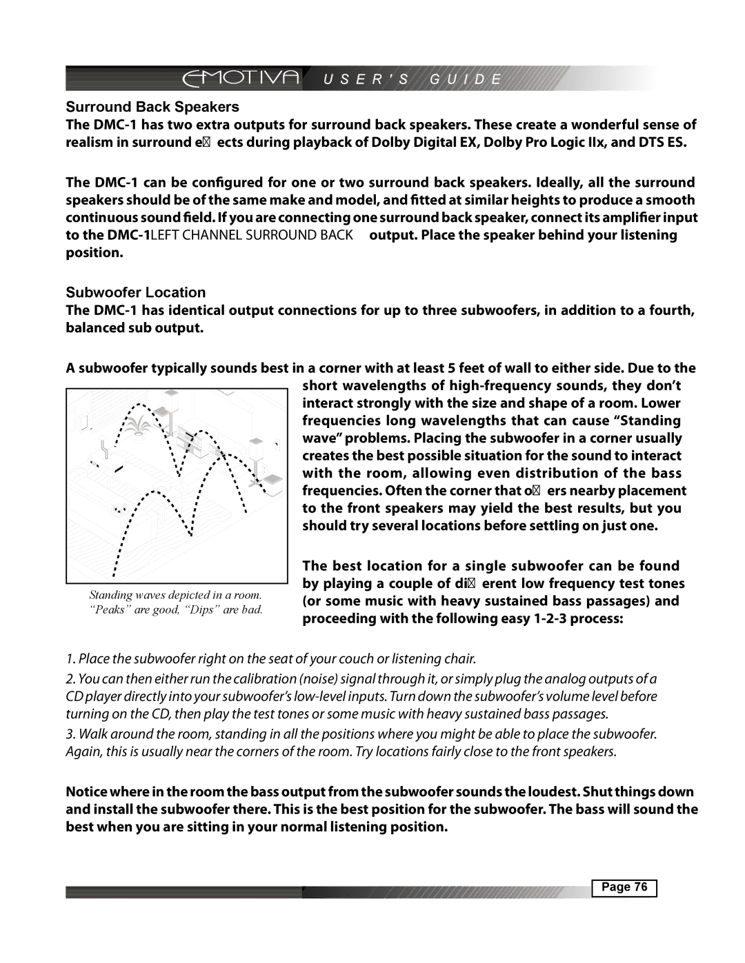 Emotiva DMC-1 manual Surround Back Speakers, Subwoofer Location 