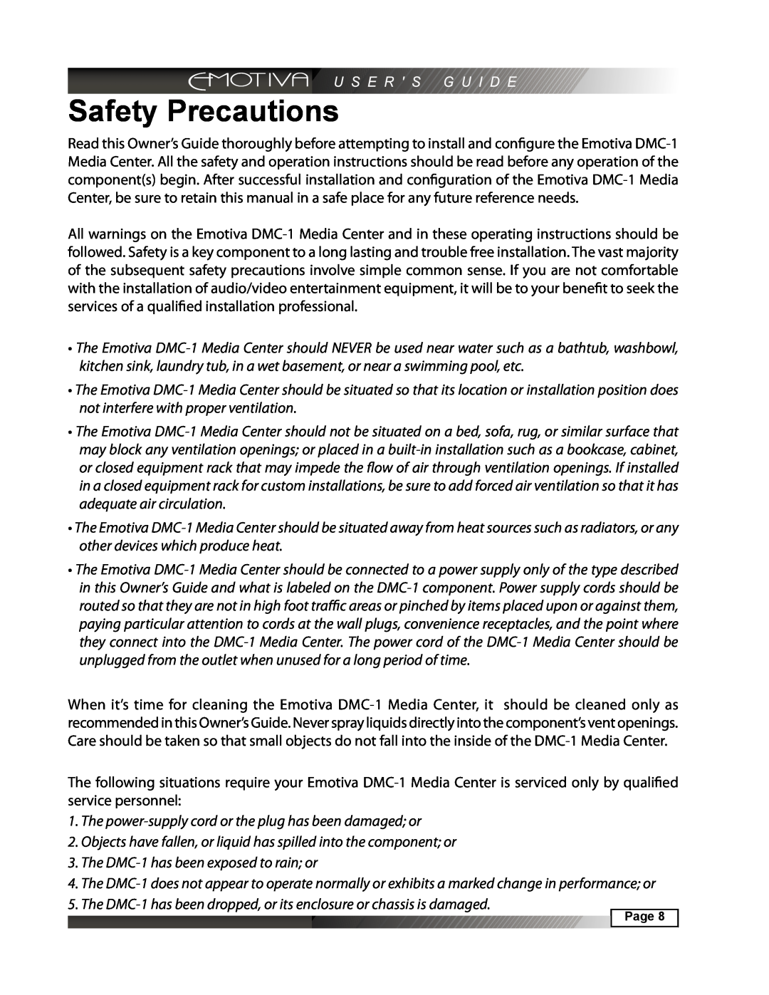 Emotiva DMC-1 manual Safety Precautions 