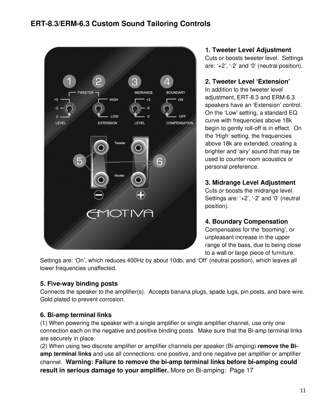 Emotiva ERM-1, ERM-6.2 manual ERT-8.3/ERM-6.3 Custom Sound Tailoring Controls 