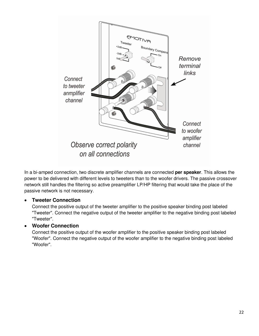 Emotiva ERM-6.2, ERM-6.3, ERM-1, ERT-8.3 manual Tweeter Connection, Woofer Connection 