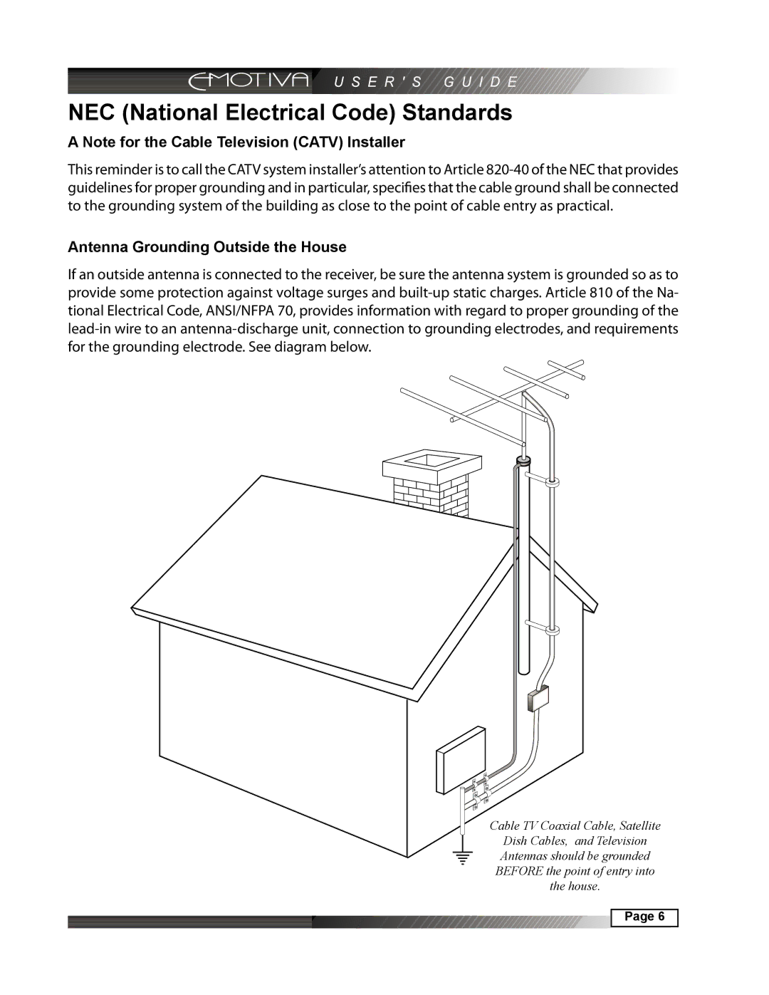 Emotiva IPS-1 manual NEC National Electrical Code Standards, Antenna Grounding Outside the House 