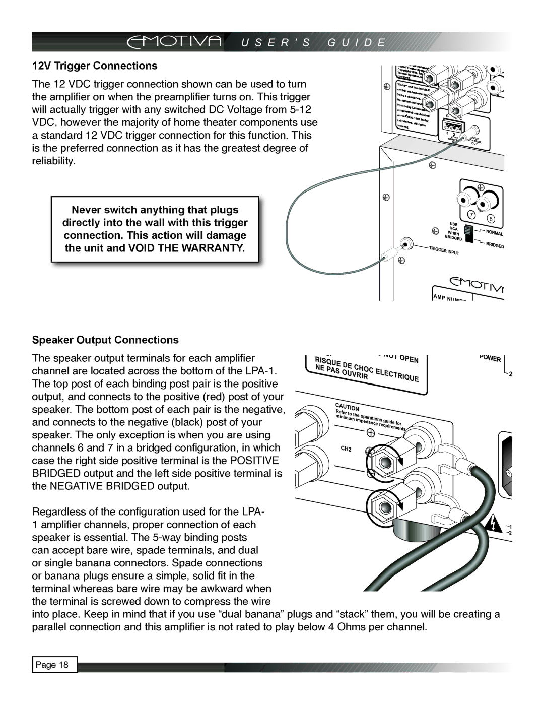 Emotiva LPA-1 manual 12V Trigger Connections 