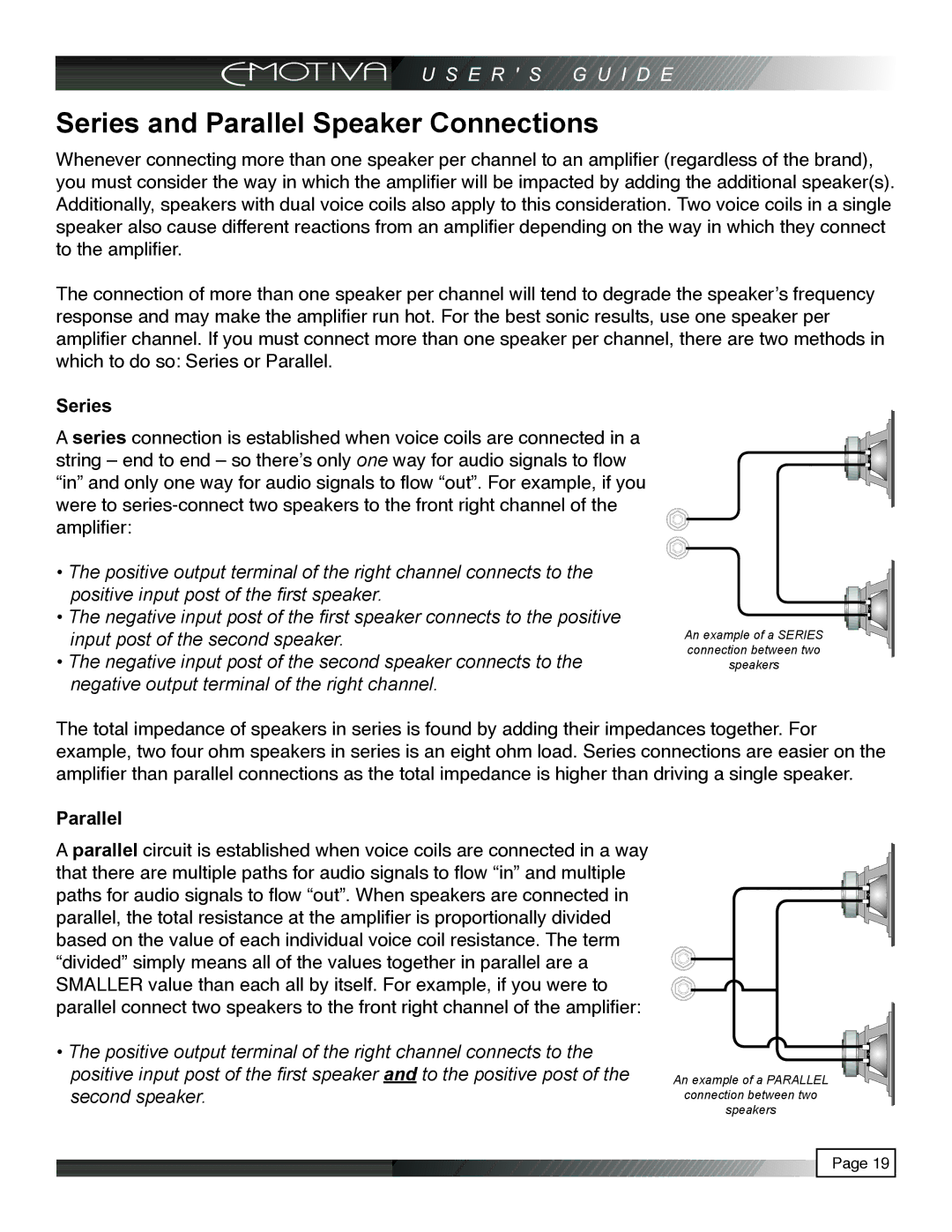 Emotiva LPA-1 manual Series and Parallel Speaker Connections 