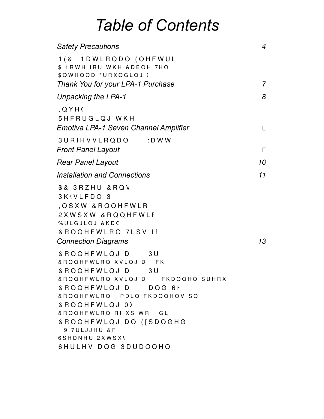 Emotiva LPA-1 manual Table of Contents 