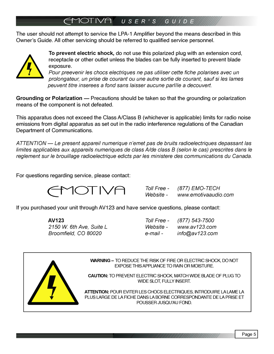 Emotiva LPA-1 manual AV123 