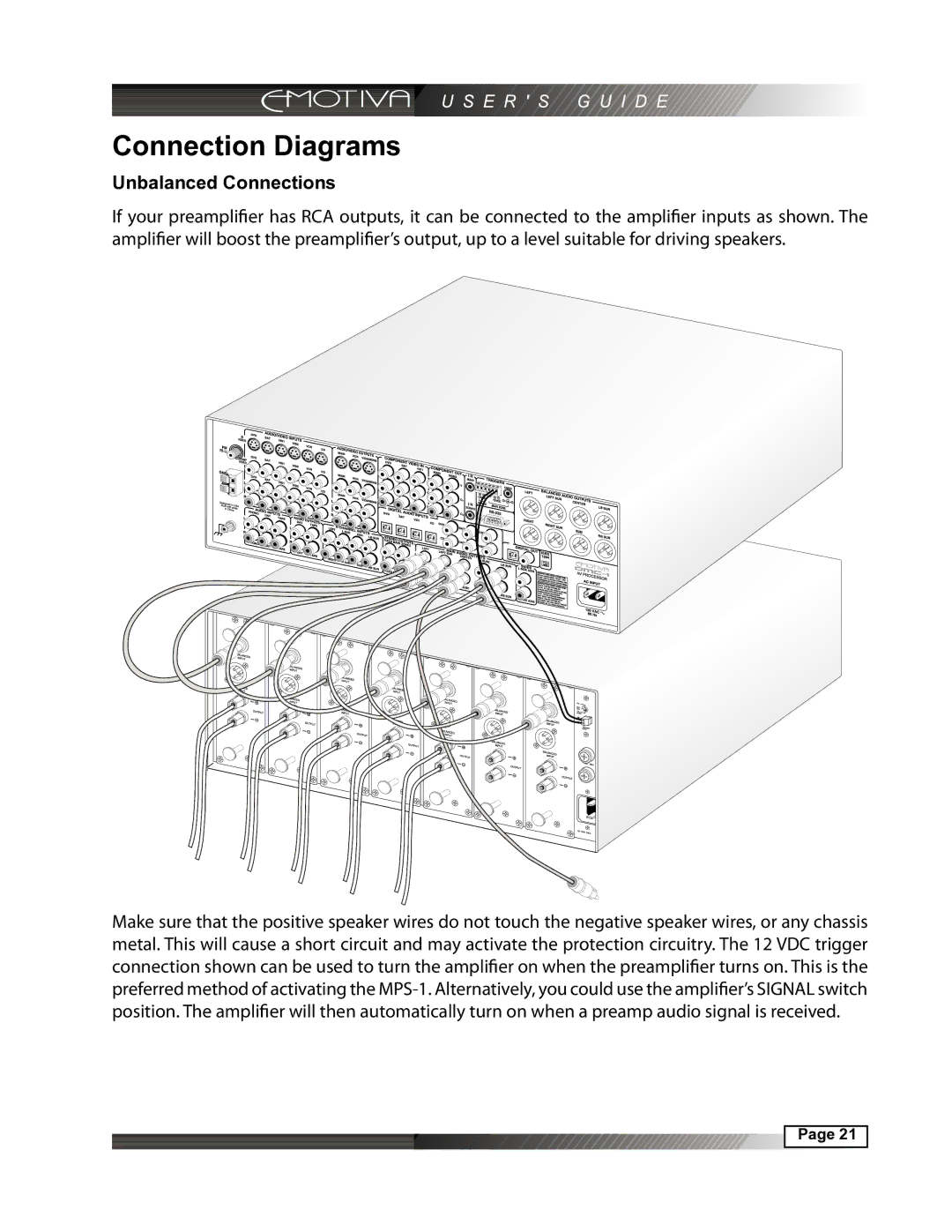 Emotiva MPS-1 manual Connection Diagrams, Unbalanced Connections 