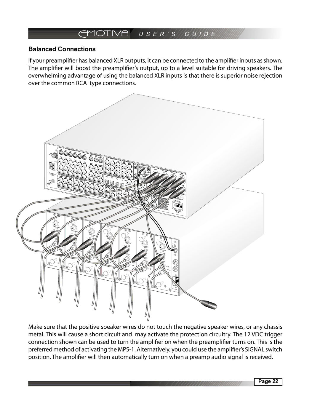 Emotiva MPS-1 manual Balanced Connections 