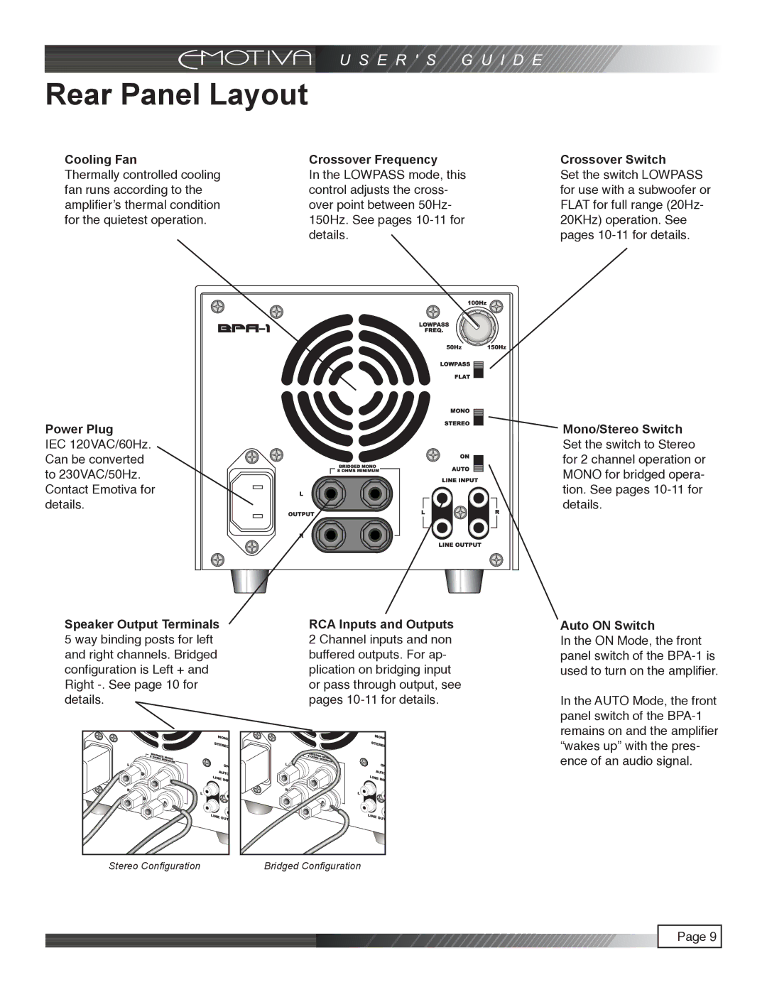 Emotiva pmn manual Rear Panel Layout, Cooling Fan 